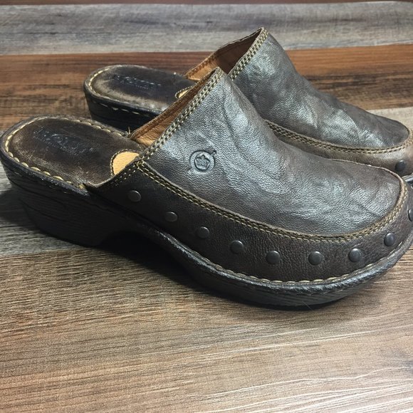 Born Shoes Born Marley Dark Brown 7 Clog Mules Metal